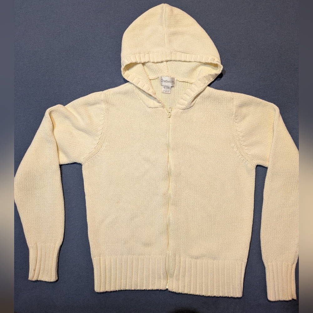 Women's Hooded Full Zip Cream Colored Sweater